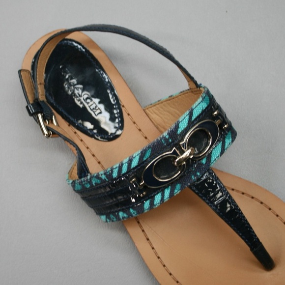 Coach Ladies Sammy Thong Turquoise Blue Zebra Ankle Strap Sandals - Picture 3 of 6